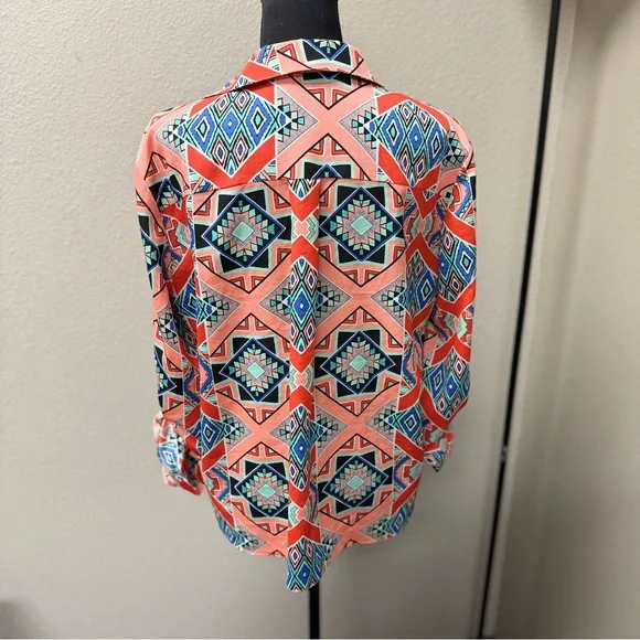 Gianni Bini Bold Tribal/Geometric Print Surplice Women's Top - Multicolor. Size - Picture 3 of 6